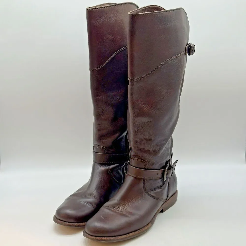 FRYE Phillip Knee High Leather Equestrian Riding Boots Women's 7.5B Dark Brown